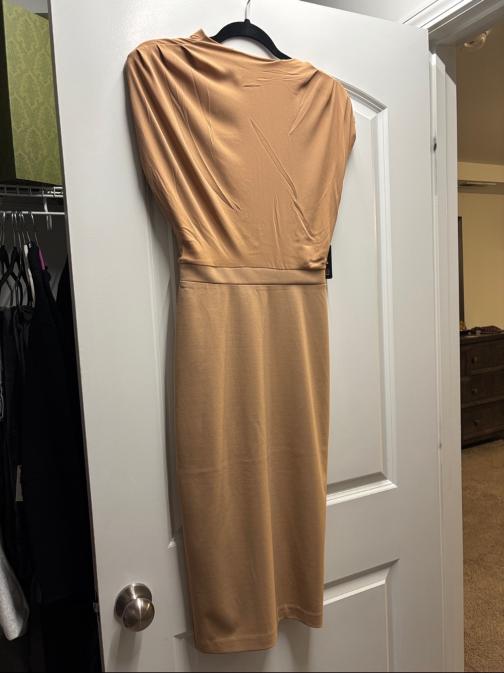 Express Nude/Tan Midi Dress with Waistband